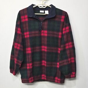 Vintage 90s Bugle Boy Men XL Fleece Pullover Jacket 1/4 Zip Tartan Plaid Holiday